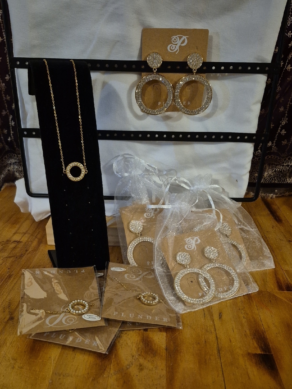 Plunder Gold Crystal Pave Circle Necklace and Earring Set